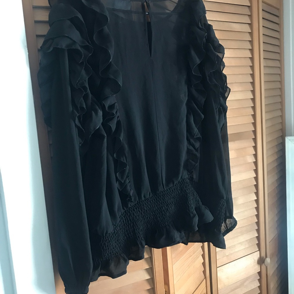 Elegant Black Ruffled Women's Top - Picture 3 of 5